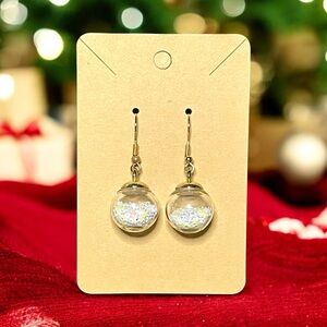 New white snow globe dangle earrings